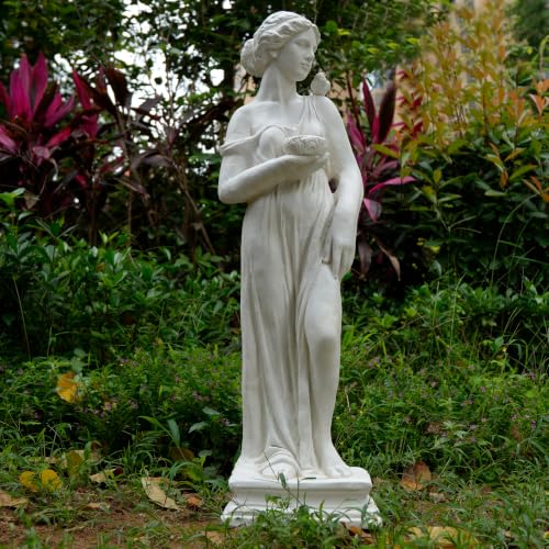 Keslecy Outdoor Nymph Statue with Hand Bowl Holder, Religious Garden Sculpture, Goddess of Greek Mythology Roman Style for Yard Patio Lawn Church Decor, Catholic Christian Spiritual Gift, Ivory