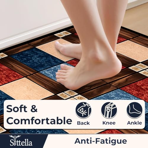 Image of SITTELLA Rubber Kitchen Mats Set, 120x40cm & 40x60cm, Blocks Print | Anti-Skid, Water Absorbent, Rectangular, 2 Mats Set