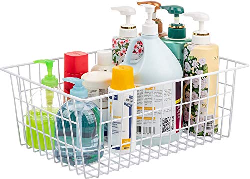 Ipegtop Wire Storage Freezer Baskets, Set Of 2 Large 15.2" Farmhouse Organizer Storage Bins Fridge Basket Rack With Handles For Kitchen Cabinets, Pantry, Office, Bathroom Organization- White #TOP2