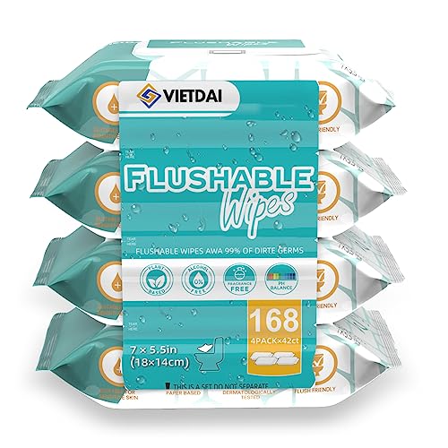 VIETDAI Papel Higiénico Húmedo, Toallitas Wc Desechables Inodoro con Aloe Vera, Vitamin E y Manzanilla, Papel Higienico Humedo Viaje - 168 Piezas