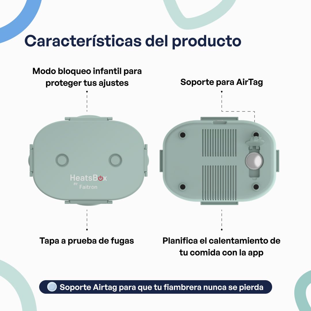 Faitron HeatsBox GO Kids: fiambrera autocalentable para niños, recipiente de acero inoxidable de 540 ml, batería integrada de 100 W y control mediante aplicación, calentador de alimentos portátil
