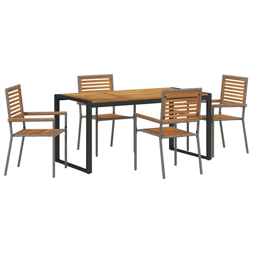 Juego de muebles de jardín de polirratán, 5 unidades, color gris y marrón, mesa y 4 sillas, muebles de balcón para terraza, jardín, balcón -B