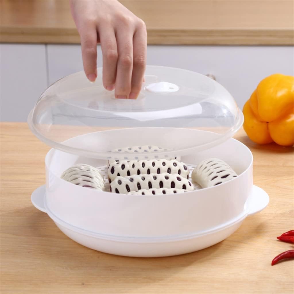Round Single Double Tier Microwave Food Steamer Kitchen Veggies Fish Cookware Plastic Environmental Protection is Not Hot (Size : 16 * 26cm) (11 * 26cm)