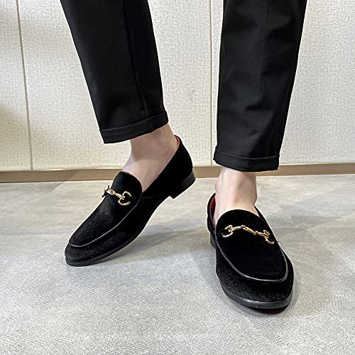 Lcql Men's Fashion Loafers Slip On Patent Leather Shoes Embroidered Tuxedo Dress Shoes Pointed Toe Smoking Slipper Size 10 Black #TOP1