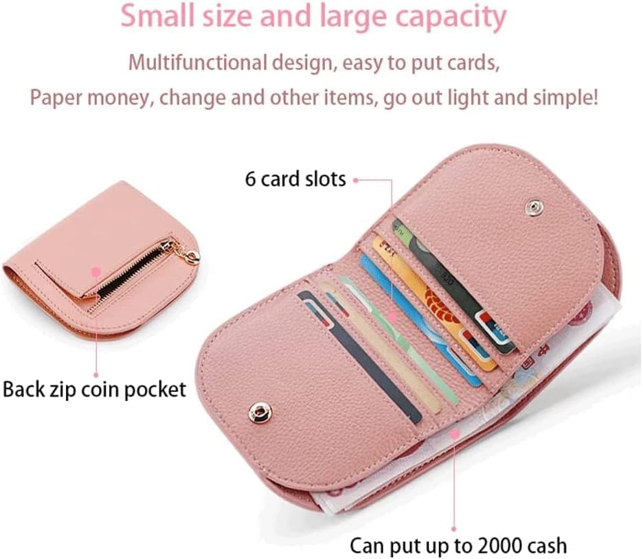 Spacious & Functional Leather Wallet Slim Simple Card Holder Mini Portable Buckle Coin Purses 6 Card Slots Coins Pocket for Women Clutch Purse3