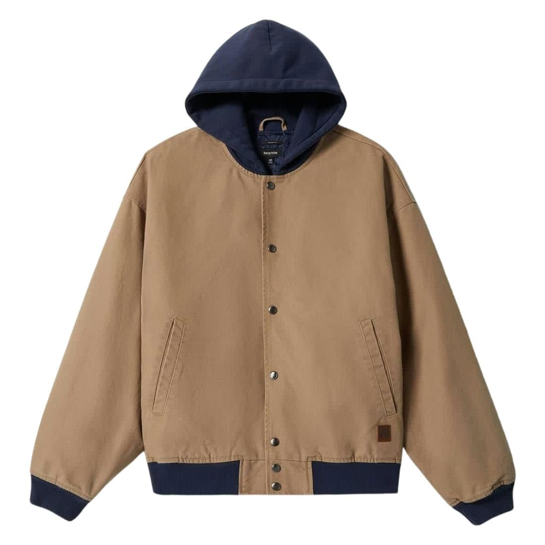 Brixton Men's Khaki/Mood Indigo Canvas Hooded Bomber Jacket - Large