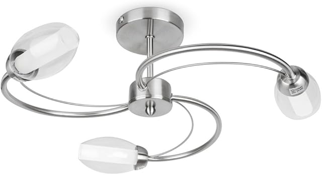 MiniSun Modern 3 Way Brushed Chrome & Glass Swirl Design Flush Ceiling Light