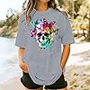 Gothic T Shirts for Women UK Halloween Skull Skeleton Butterfly Graphic Tops Plus Size Short Sleeve Crewneck Oversized Tees Shirts Steampunk Pattern Pullover Tops Sporty01 Grey 4XL #1