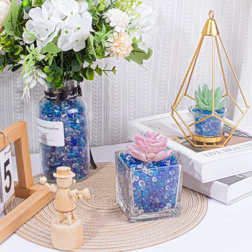 Image of Keedolla 15 Oz Blue Mix Aquarium Glass Pebbles Stones Fish Tank Rocks Gravel, Aquarium Rocks Glass Gems Stones for Crafts, Vase Fillers, Garden, Succulent Plants Decor
