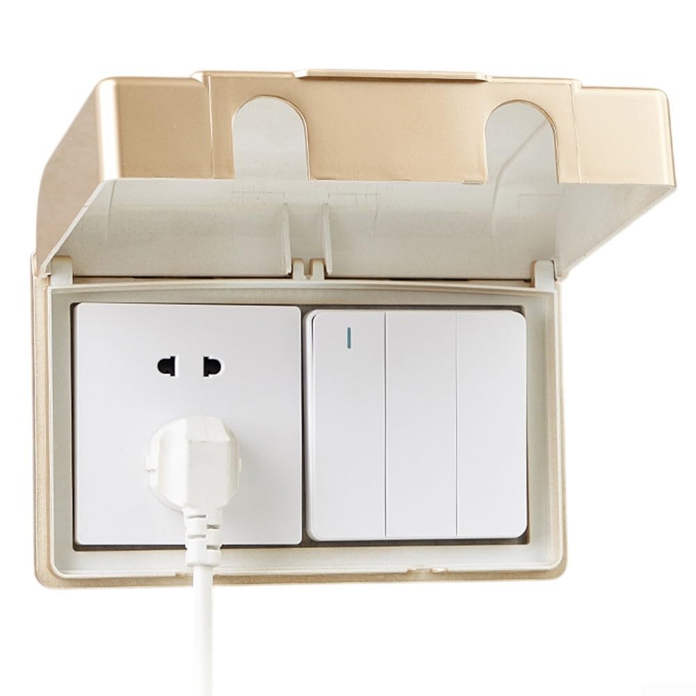 Waterproof Socket Cover for Bathroom & Kitchen, Type 86 Double Outlet Box with IP44 Rating, Child-Safe PC Wall Plate for Wet Ar(Gold)