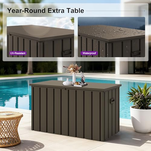 Image of PURPLE LEAF Outdoor Deck Box 120 Gallon, Waterproof Lockable Storage, Brown