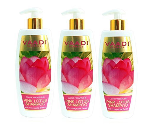 Vaadi Herbals Lotus with Honeysuckle Extract Shampoo, Color Preserving, ALL Natural, Suitable for All Hair Types - Pack of 3 X 11.8 Ounces