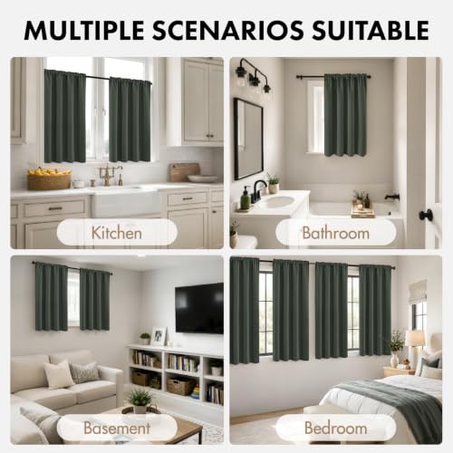 Image of MIULEE 4 Panels Short 45 Inch Blackout Kitchen Window Curtain Dark Mallard