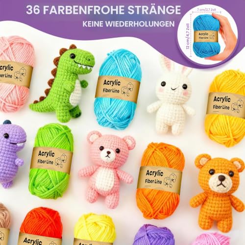90-teiliges Häkelset für Anfänger – 36 Garnfarben, Nadeln & Zubehör – Bild 3