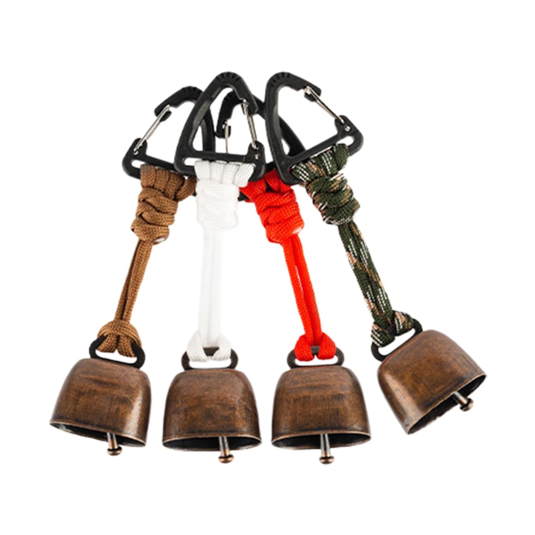 Campanelli per cani Un set di 4 campanelli anti-orso, perfetti per le escursioni, con decorazioni vintage in metallo a forma di mini campanaccio. Versatili, compatti e portatili