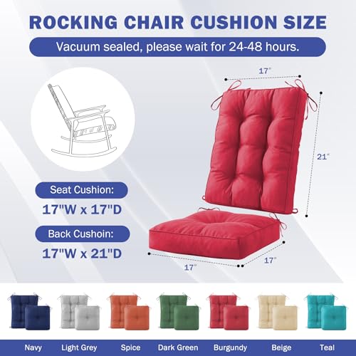 IPYNBAP Rocking Chair Cushion, Waterproof and Fade-Resistant Patio Chair Cushions, Tufted Chair Pads for Rocker Furniture, 17x17 Inch, Indoor/Outdoor Seat Cushions with Ties, Burgundy
