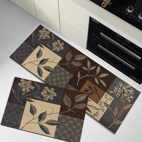 Image of Kitchen Anti Slip Mat for Floor, Waterproof Washable Kitchen Mats, Non Slip Kitchen Floor Mats for Home, Soft Mats for Kitchen, Kitchen Mats for Floor Anti Slip (Checks Leave)