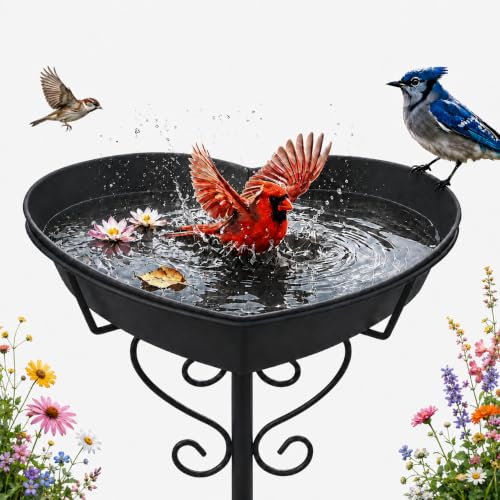 Image of Goodeco Metal Heart Bird Bath - 2.17 inch Deep, 12.1 inch Easy-Clean Removable Bowl