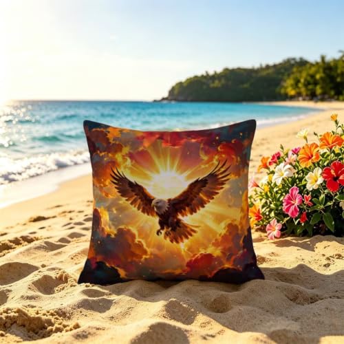 Coussin Carré Lin Impression Recto Verso Motif Aigle Sauvage - 3
