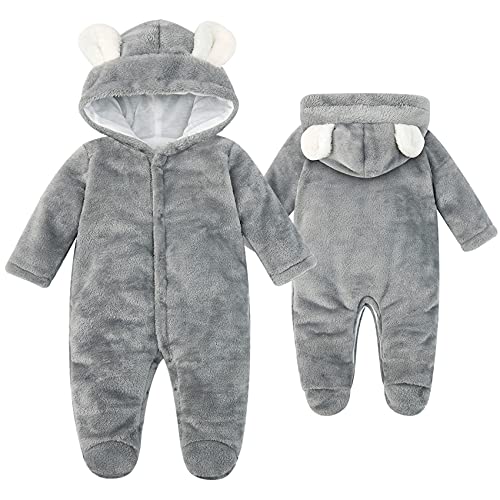 Vogseek 4M 5M Winter Baby Outfits Gray Bear Onsie for Baby 3D Print Grey Onesie for Boys & Girls 3-6 Months Snow Suit for Babies