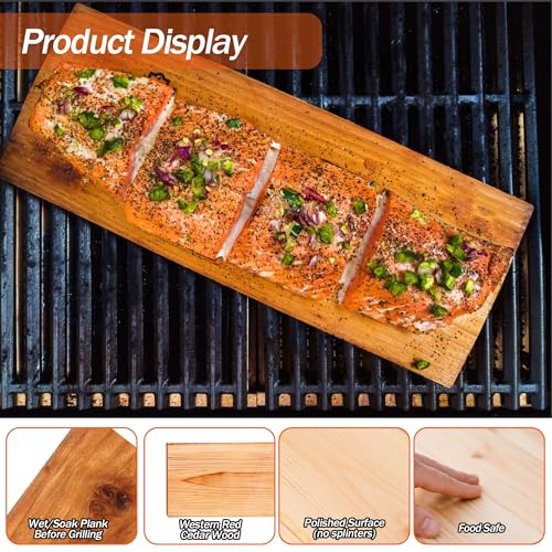 XL Cedar Grilling Planks for Salmon Fish Meat & Vegetables - 15\"x 6\" Thicker Reusable Wood Planks with Fast-Soaking Technology, Enhanced Smoky Flavor - Large BBQ Cooking Boards (6 Pcs) - Thumbnail 4