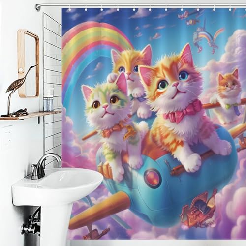 Rideau de douche lavable anti-moisissure motif chat mignon - 6