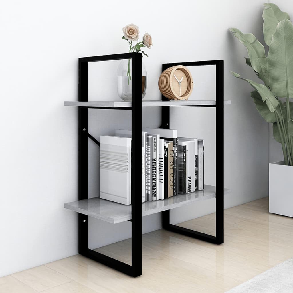 Estantería con 2 compartimentos, color gris hormigón, 60 x 30 x 70 cm, material de madera, estantería de pie con aspecto industrial, estantería moderna para salón, resistente y fácil limpieza