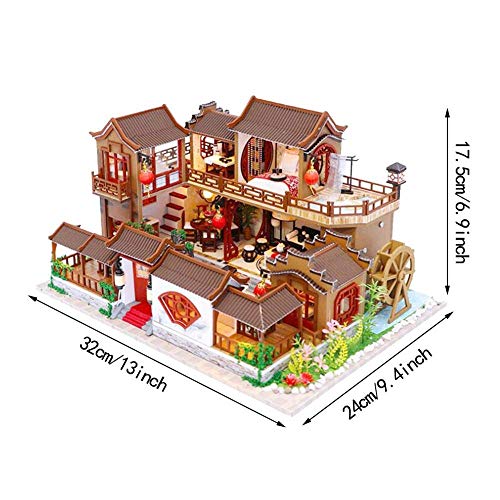 Chinesisches Klassisches Design Miniaturhaus DIY Simulation Gebäudemodell Handmontiertes Puppenhaus-Kit/Musikbewegung… – Bild 6