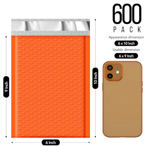 Image of Fuxury Bubble Mailer 6x10 inch 600 Pack Bubble Mailers Usable Size 6x9 inch Shipping Padded Envelopes Self Seal Mailing Envelopes Bubble Padded for Mailing,Packaging, Small Business,Boutique,Bulk #0, Orange