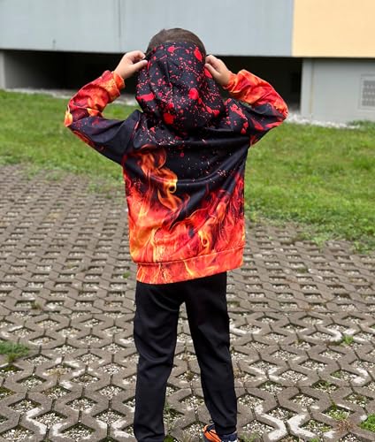 Image of Ahegao Kids Hoodies Orange Flame Sweatshirts for Boys Cool Pullover Size 12 13 14 Years Youth Black Fire Hoodie with Pockets