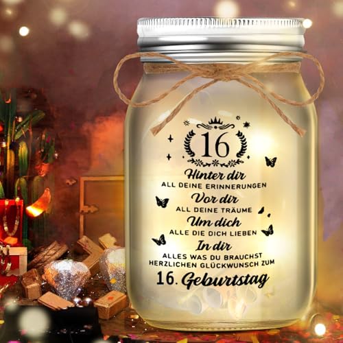 Johiux Geschenke zum 16 Geburtstag Mädchen Junge,LED Flaschenlicht Geldgeschenke Geburtstag 16,Geburtstag Geldgeschenke Verpackung,16.Geburtstagsgeschenk Geld Leuchtflasche Coole Geschenkideen.