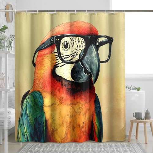 Rideau de douche vintage amusant avec motif perroquet, rideaux de douche mignons et amusants pour salle de bain, bain d'oiseaux, ensemble d'accessoires de...