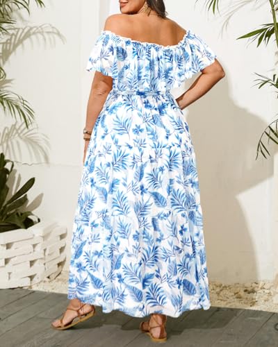 Image of Plus Size Chiffon Off The Shoulder Maxi Long Floral Summer Casual Beach Boho Sundress Women 2024