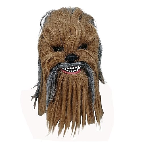 eLymwoo Chew bakka Mask Ape Cosplay Full Head Latex Flexible Helmet Halloween Costume Prop Fancy Ball Soft Headgear (1 Mask wz Long Hair Mouth Movable)
