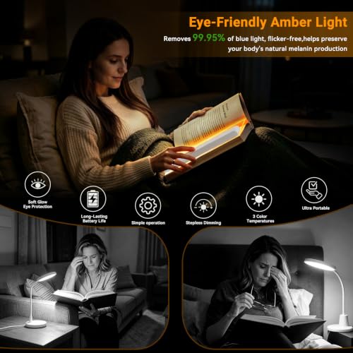 Image of Amber Book Light, Rechargeable Clear LED Flat Reading Light with 3 Colors & Timer, Dimmable Panel Plate Lamp Book Full Page Light for Reading in Bed at Night, Funny Gifts for Readers Book Lovers