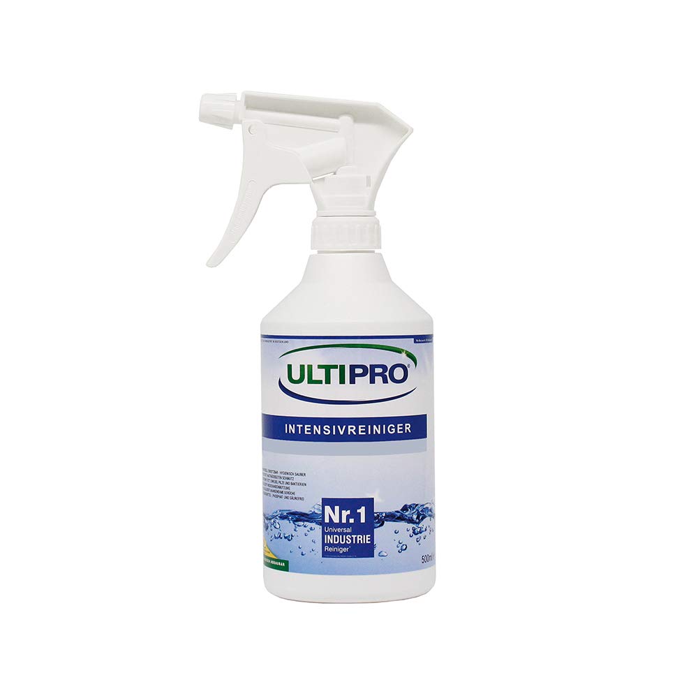 Universalreiniger gebrauchsfertig 5 Liter Intensivreiniger & Fettentferner für Küche, Teppich, Fassade, Auto-Sitze; kraftvoll gegen Fett & Schmutz für alle Oberflächen + 4× 500ml Leersprüher – Ultipro