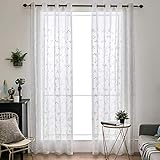 MIULEE Cortinas Bordadas de Flores de Salon Visillo Translucido de Dormitorio Visillos Transparente Moderno para Sala Cuarto Infantil Comedor Ventana Cocina Habitación 2 Unidades 140x245cm Blanco
