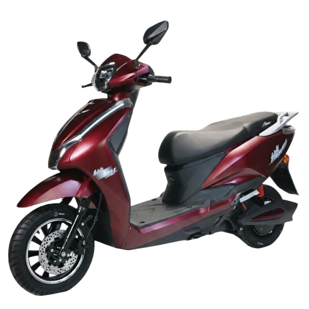 AMO Feisty Low Speed Electric Scooter Non-RTO 60Km-70 Km Range, Red with Lead Acid Battery and Portable Charger (Red)-image-44