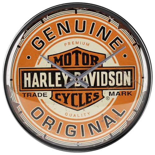 Nostalgic-Art Retro Wanduhr, Ø 31 cm, Harley-Davidson – Genuine Original – Geschenk-Idee für Biker, Original Lizenzprodukt (OLP), Große Küchenuhr, Vintage Design