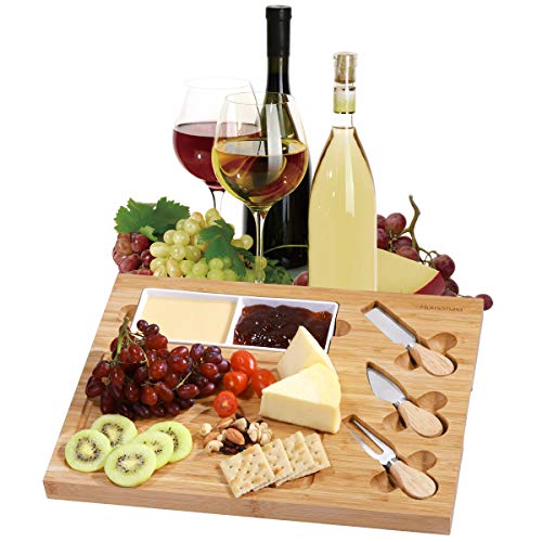 Homemaxs Cheese Board and Knife Set, Bamboo Charcuterie Platter Set with Classy Set