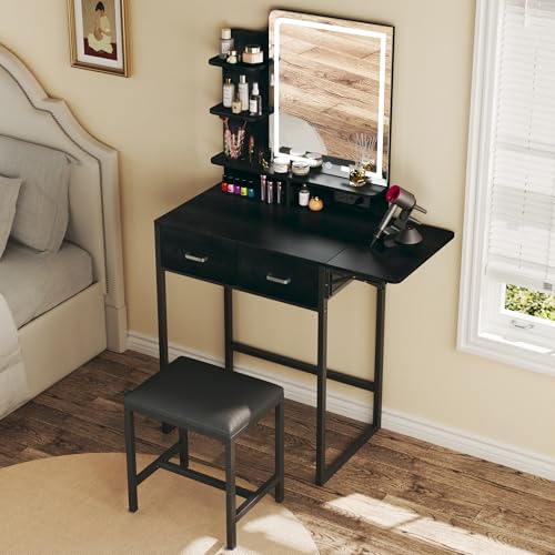 image for ALEXNUTRE Makeup Vanity Desk with Mirror and Lights, Small Vanity with