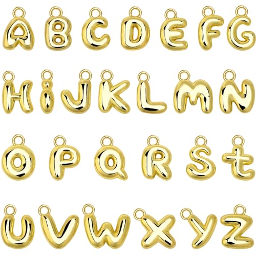 SANNIX 26Pcs Letter Charms Initial Letter Charm for Jewelry Making Gold A-Z Alphabet Letter Charm Pendants for Bracelet Necklace Earrings Crafts Making