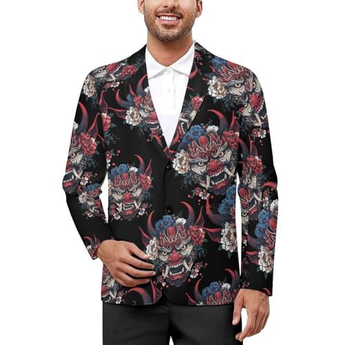 Japanese Demon Mask Men's Suits Dress Business Formal Suit Print Jackets Coat for Wedding Party