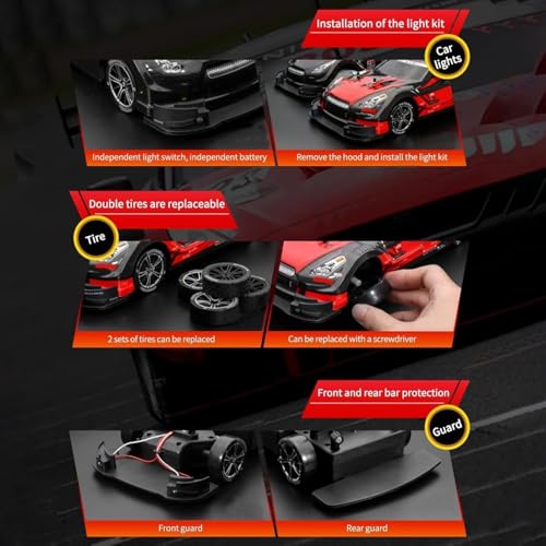 Image of Ascetic Remote Control Cars 1:16 Scale RC Drift Car 2.4Ghz 30KM /H High Speed 4WD RTR Racing Car with Drift Tires LED Lights 1PCS Rechargeable Batteries RC Sport Cars Toys for Adults Kids Gift, Black
