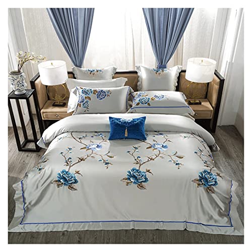 Ensemble de couette en satin de soie avec broderie rose litière chic