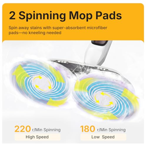 Image of NEWBULIG Scrubbing Steam Mop, Spin Steam Mops for Floor Cleaning with LED