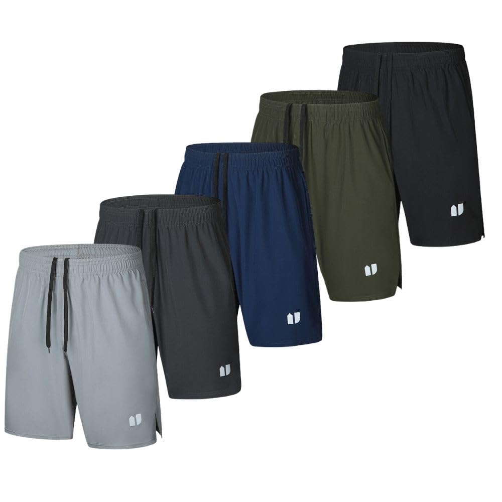 Bsrpolry, Confezione da 5 pantaloncini da corsa da uomo ad asciugatura rapida per jogging, pantaloncini sportivi da uomo con tasche e elastico in vita