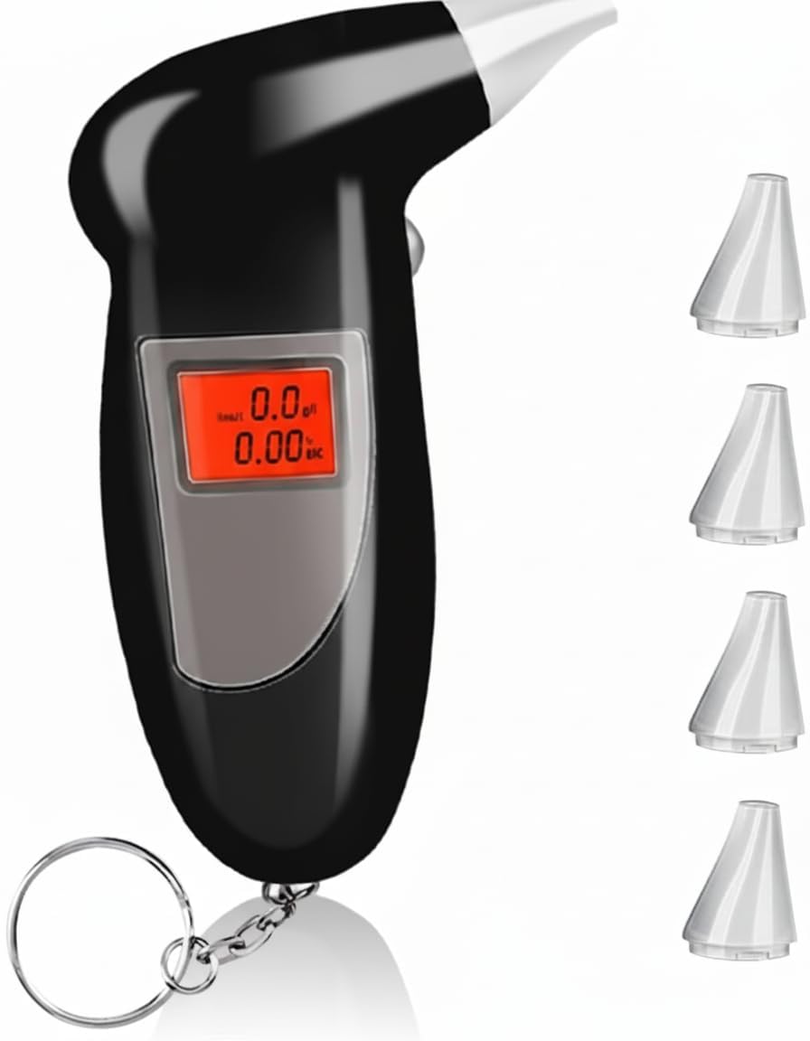 Portable Alcohol Testing Machine Digital Audio Alert Breath Tester Analyzer Detector Back-Lit LCD Display Police Grade Accuracy Breathalyzer Analyser with 5 Mouthpieces-image-35
