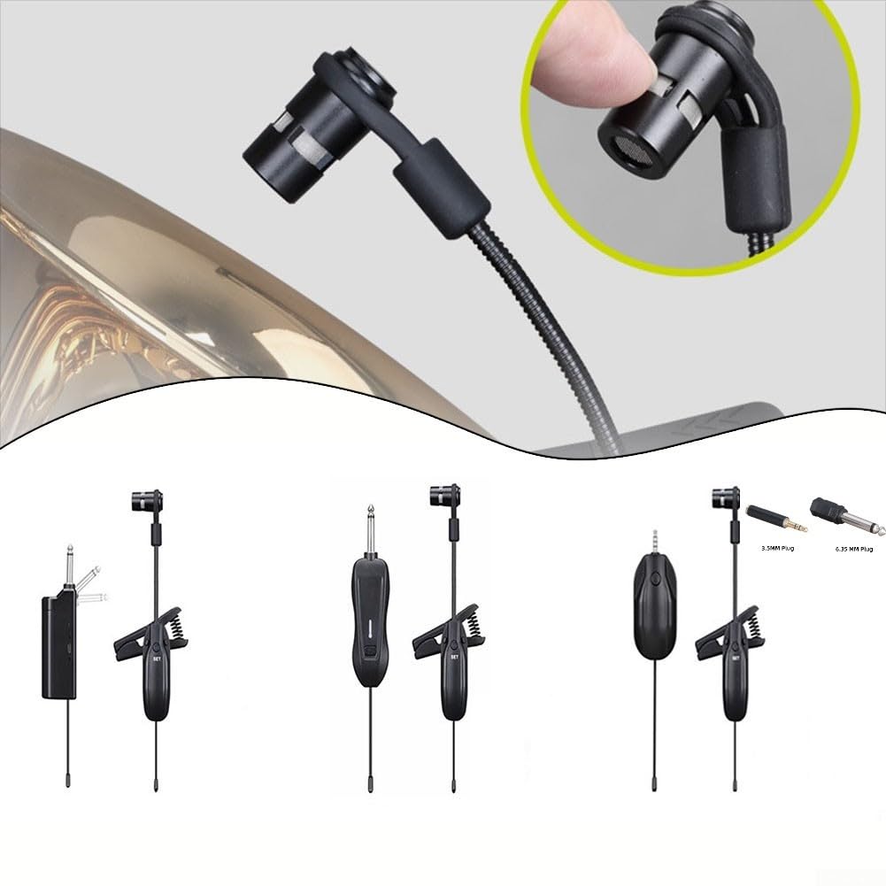 Kabelloses Saxophon-Mikrofonsystem, UHF, 50 m Reichweite, klarer Klang für Trompete, Posaune, Blechblasinstrumente, Bühnenleistung (für w7 F1)