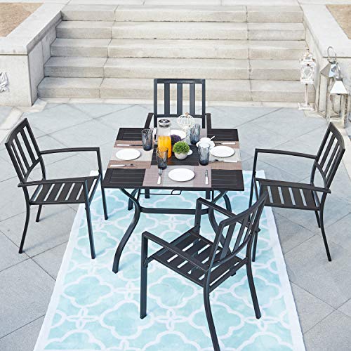Image of LOKATSE HOME 5-Piece Outdoor Patio Dinning Furniture Set Metal Arm Chairs and Square Table with Umbrella Hole